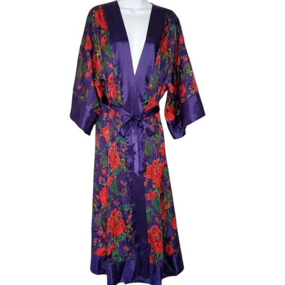 Vintage Gold Tag Victorias Secret Purple & Red Floral MIDI Robe Sz S - Picture 1 of 4